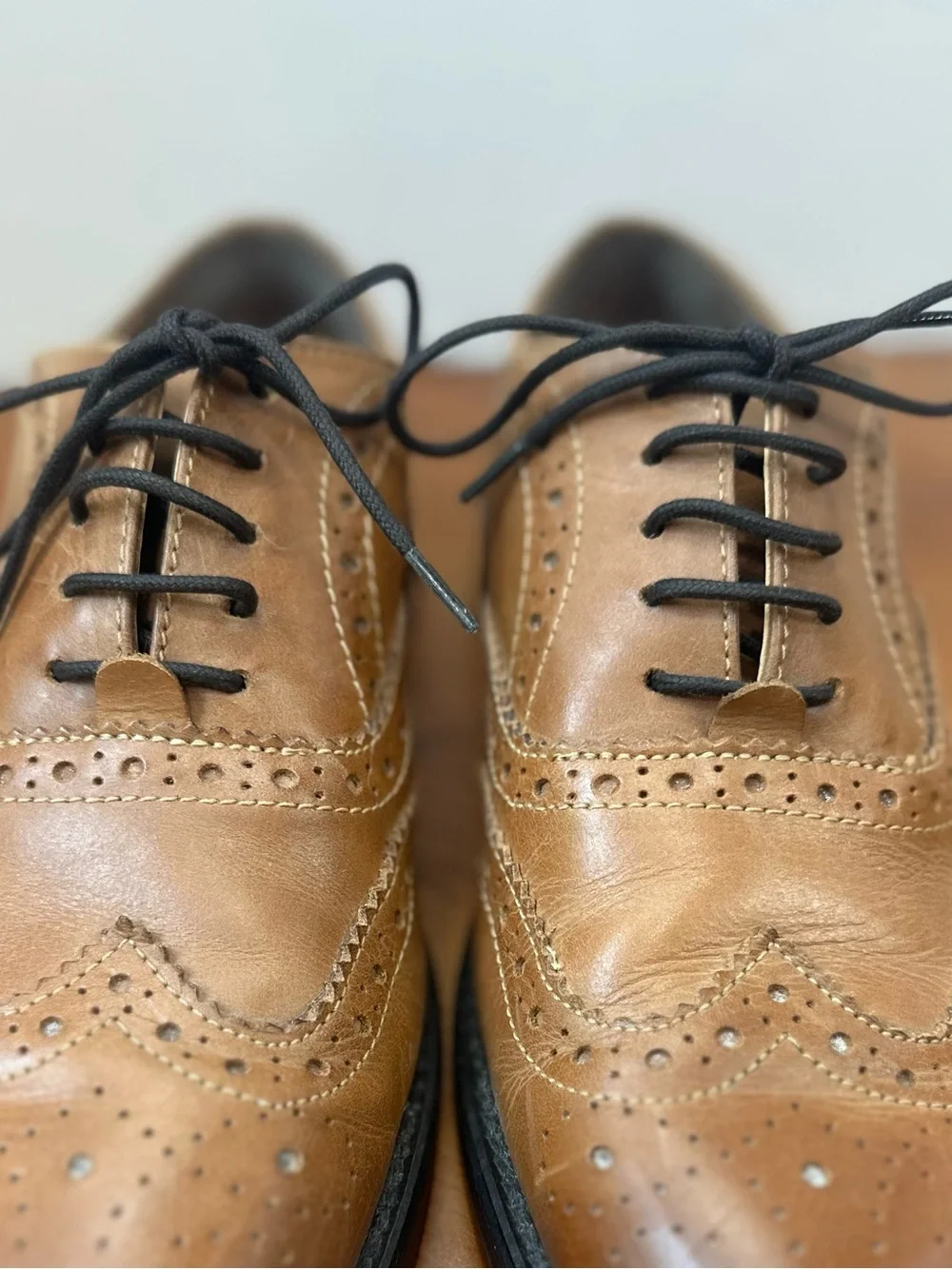 Asos Men's Wing Tip Oxford Brown Leather Lace-Up Shoes Brogue Details Sz 6